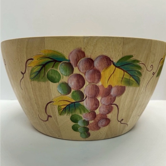 Clay Art hand painted wooden bowl from thailand with beautiful grape clusters - Picture 6 of 7